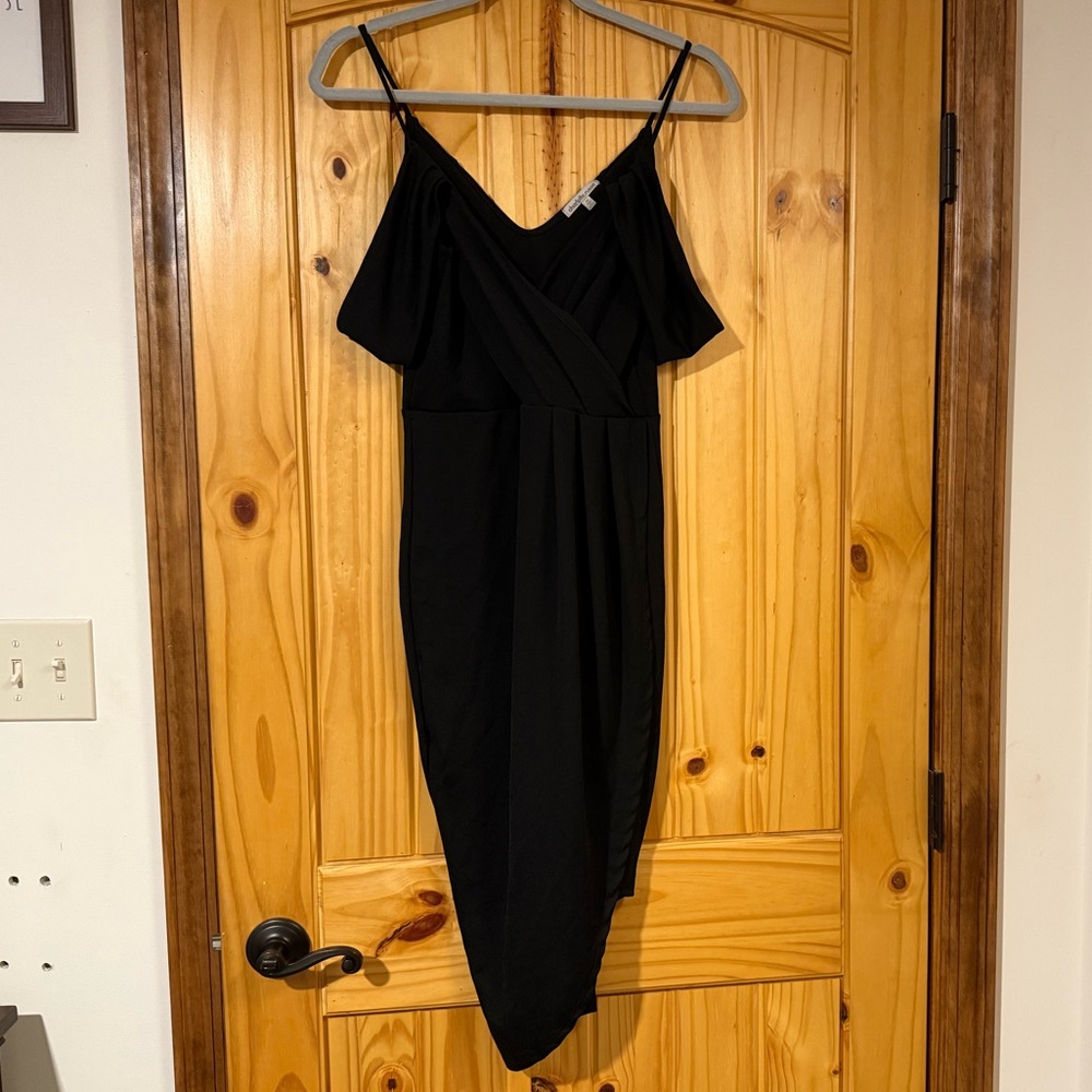 Charlotte Russe Black Asymmetrical Dress with Draped Sleeves